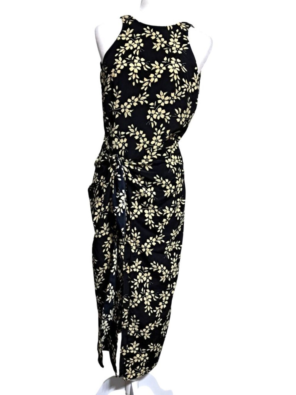 Trilogy Rampage Maxi Dress Womens Size 0 Floral Wrap Black & Ivory Polyester Sle